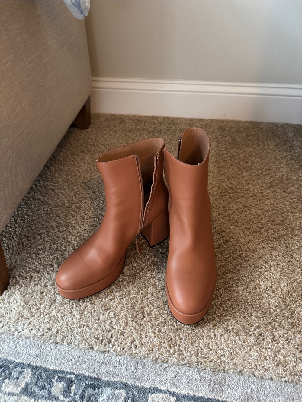 Women’s Platform Ankle Boots in Cognac Leather-Look